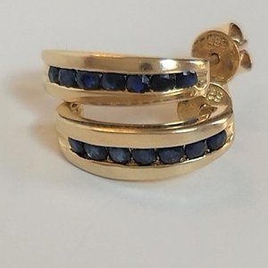Vintage 14k Solid Yellow Gold J Hoop Post Sapphire Earrings 1 CTTW